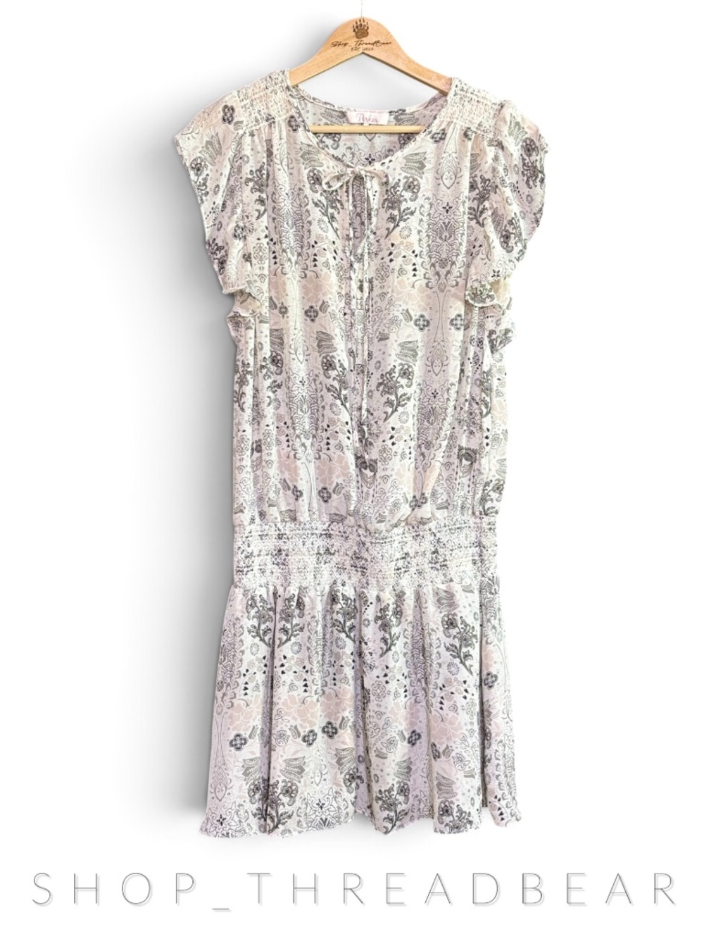 Like New [Parker] Flutter Sleeve White Smocked Drop Ruffle Mini Dress | Large